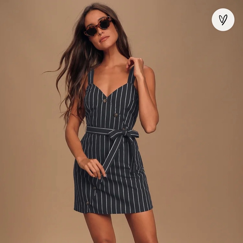 LuLu’s navy blue button up striped dress